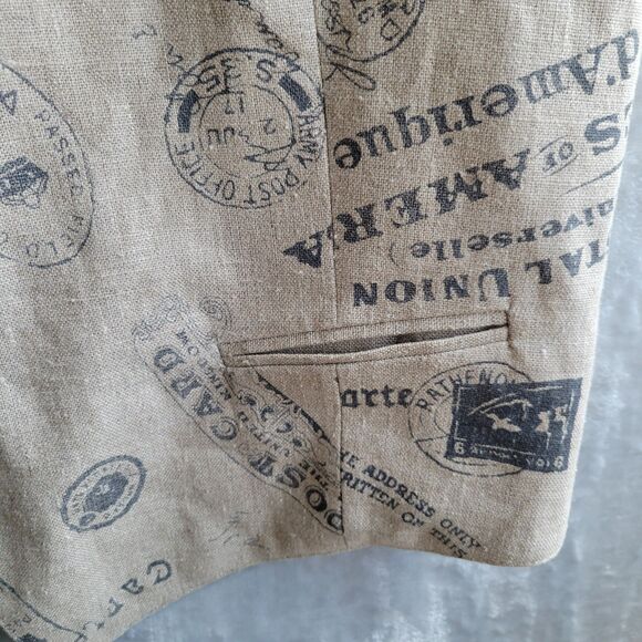 Vintage APART Linen Vest Size L Postal Stamp Print Lined Academia USA - Picture 4 of 6